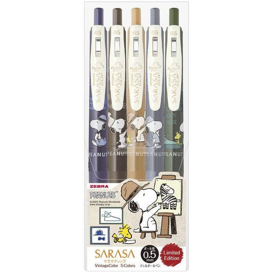 Snoopy Vintage Pens - Gel Ballpoint Sarasa Clip - 5 colors set 0.5mm