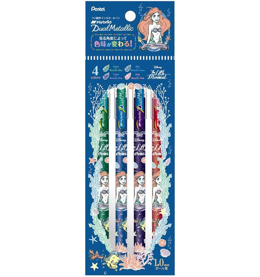 Little Mermaid Ariel Pens - Gel Ballpoint Pentel - 4 Hybrid Dual Metallic colors set 1.0mm