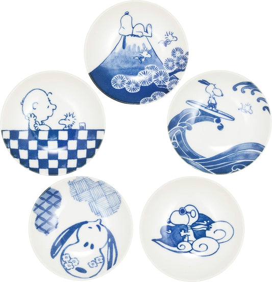 Mini dish plates for sauce - Peanuts Snoopy Yamaka - Set of 5 with box