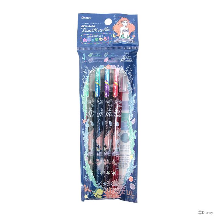 Little Mermaid Ariel Pens - Gel Ballpoint Pentel - 4 Hybrid Dual Metallic colors set 1.0mm